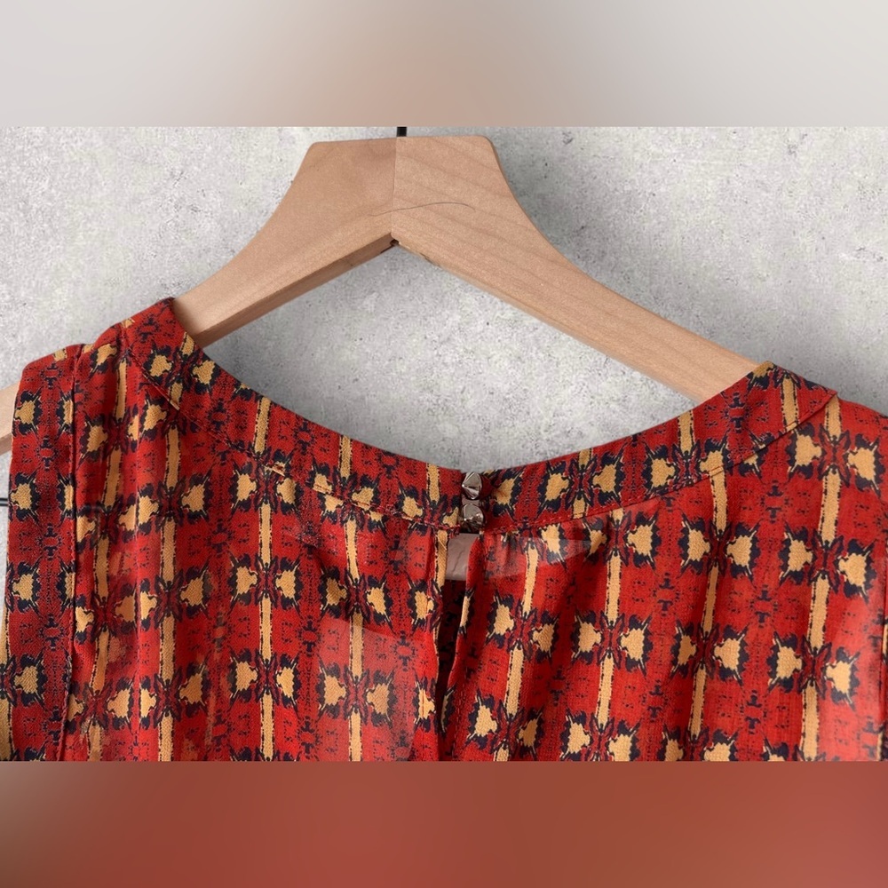 ASTR the Label Orange Yellow Aztec Pattern Keyhole Cowl Sheer Tank Size S - Picture 7 of 9